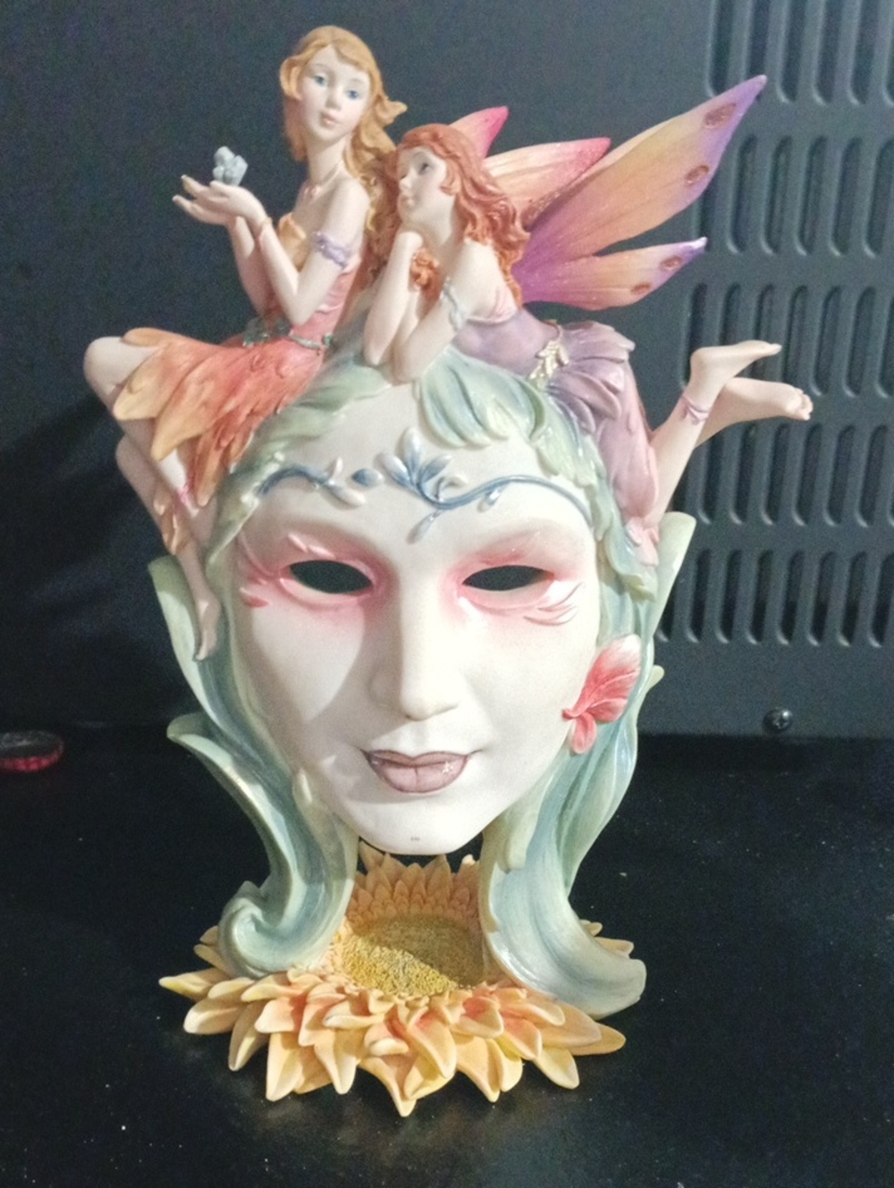 Hand-Painted Fairy Mask Sculpture in Pastel Multi-Color